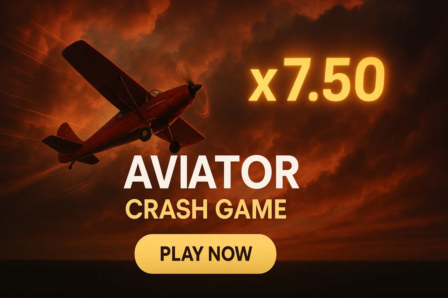 Photorealistic aviator crash game banner with red aircraft and x7.50 multiplier